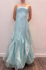 Yellow Strapless Scoop Neck Ruffles Sleeveless Formal Prom Dress