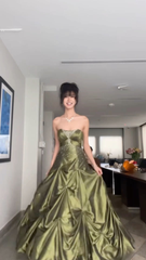 Vintage Beading Strapless A-Line Green Evening Ball Gown Birthday Gown HZ0319