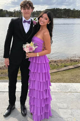 A-Line Strapless Scoop Ruffles Sleeveless Long Prom Formal Dress