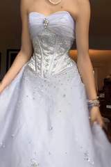 Vintage A-Line Strapless Empire-Waist Beads Princess Long Prom Dress