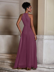 Chiffon Long Halter Dresses with Slit-Mulberry