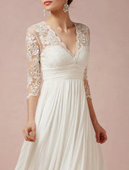 Wholesale A-Line/Princess V-Neck Asymmetrical Lace Wedding Dress