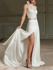 Wholesale Sheath/Column Halter Floor-Length Lace Wedding Dress