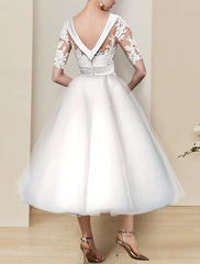 Wholesale Ball Gown Scoop Tea-Length Lace Wedding Dress