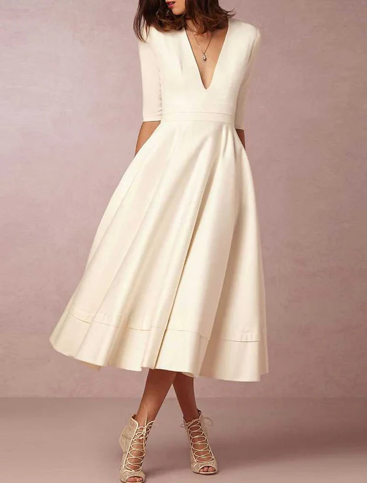 Wholesale A-Line/Princess V-Neck Tea-Length Wedding Dress