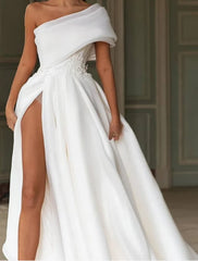 Wholesale A-Line/Princess One-Shoulder Floor-Length Wedding Dress
