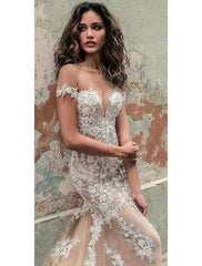 Wholesale Trumpet/Mermaid Off-The-Shoulder Floor-Length Lace Wedding Dress