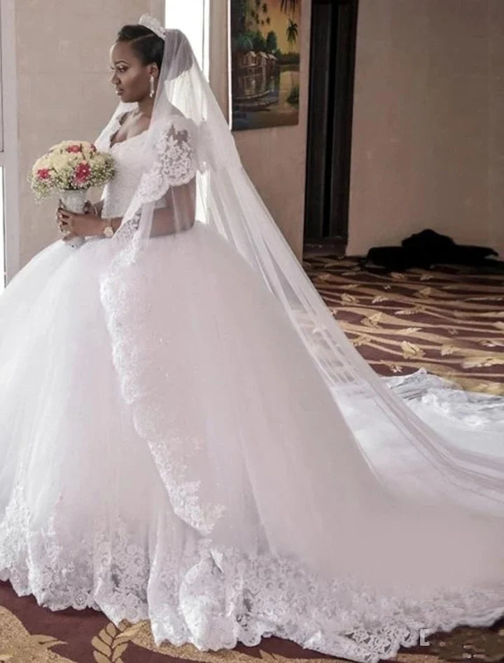 Wholesale Ball Gown V-Neck Floor-Length Lace Wedding Dress