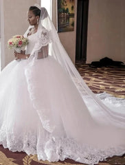 Wholesale Ball Gown V-Neck Floor-Length Lace Wedding Dress