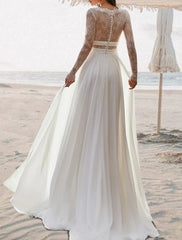 Wholesale A-Line/Princess V-Neck Floor-Length Lace Wedding Dress