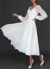 A-line/Princess V-neck Tea Long Wedding Dress