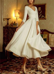 A-line/Princess V-neck Tea Long Wedding Dress