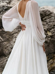 Wholesale A-Line/Princess V-Neck Floor-Length Wedding Dress With Split Side
