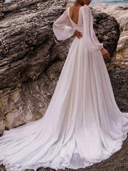 Wholesale A-Line/Princess V-Neck Floor-Length Wedding Dress With Split Side
