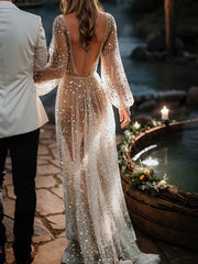 Wholesale A-Line/Princess V-Neck Floor-Length Sequins Wedding Dress