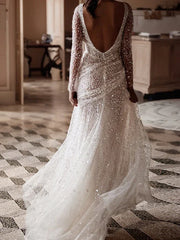 Wholesale Sheath/Column V-Neck Floor-Length Sequins Wedding Dress With Split