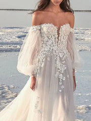 Wholesale A-Line/Princess Off-The-Shoulder Court Train Wedding Dress For Beaching Wedding