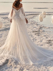 Wholesale A-Line/Princess Off-The-Shoulder Court Train Wedding Dress For Beaching Wedding