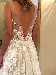 Wholesale A-Line/Princess V-Neck Beach Wedding Dress With Appliques
