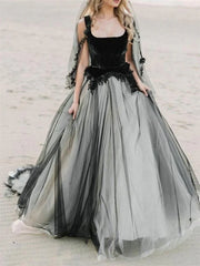 Wholesale A-Line/Princess Beach Wedding Dress Square Neck Spaghetti Strap Sleeveless With Appliques