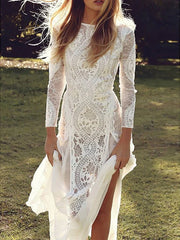 Wholesale Sheath / Column Beach Wedding Dress 3/4 Length Sleeves With Appliques