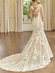 Wholesale Mermaid/Trumpet Illusion Neck Long Sleeve Wedding Dresses Court Train With Embroidery