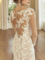 Wholesale Mermaid/Trumpet Illusion Neck Long Sleeve Wedding Dresses Court Train With Embroidery