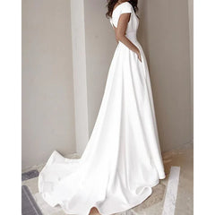 Wholesale A Line/Princess V-Neck Cap Sleeve Wedding Dresses Sweep / Brush Train With Split Front
