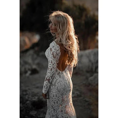 Wholesale Mermaid / Trumpet V-Neck Long Sleeves Wedding Dresses Court Train With Appliques
