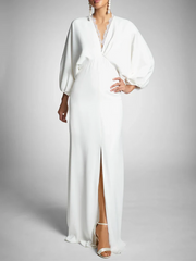 Wholesale Sheath/Column Long Sleeves Plunging V Neck Floor-Length Wedding Dresses