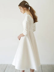 Wholesale A-Line/Princess 3/4 Sleeves Scoop Neck Tea-Length Wedding Dresses
