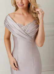 Speaker/Mermaid Off Shoulder Satin with Decals and Beads Mother of the bride dresses