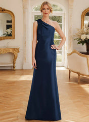 Tight fit/straight leg one shoulder sleeveless satin bow mother of the bride dress