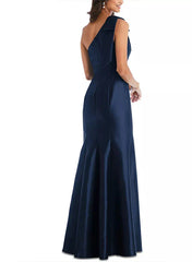 Tight fit/straight leg one shoulder sleeveless satin bow mother of the bride dress