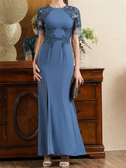 Speaker/fishtail short sleeved and ankle slit mother of the bride dresses