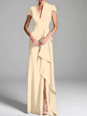 Tight fit/column V-neck to ground length mother of the bride dress