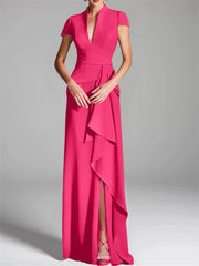 Tight fit/column V-neck to ground length mother of the bride dress