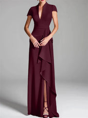 Tight fit/column V-neck to ground length mother of the bride dress