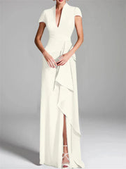 Tight fit/column V-neck to ground length mother of the bride dress