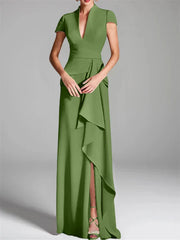 Tight fit/column V-neck to ground length mother of the bride dress