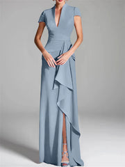 Tight fit/column V-neck to ground length mother of the bride dress