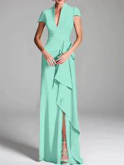 Tight fit/column V-neck to ground length mother of the bride dress
