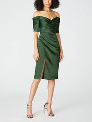 Side slit without shoulder straps, sleeveless and knee length mother of the bride dresses