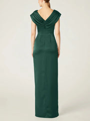Slim fit/column V-neck sleeveless and ground length ruffled edge mother of the bride dresses
