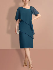 Tight fitting/cylindrical knee length short sleeved mother of the bride dresses