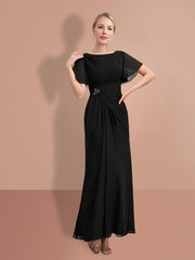 Tight fitting/cylindrical and ankle short sleeved mother of the bride dresses