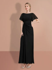 Tight fitting/cylindrical and ankle short sleeved mother of the bride dresses
