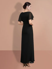 Tight fitting/cylindrical and ankle short sleeved mother of the bride dresses