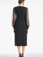 Slim fit/cylindrical V-neck tea length mother of the bride dresses
