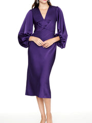 Slim fit/cylindrical V-neck tea length mother of the bride dresses